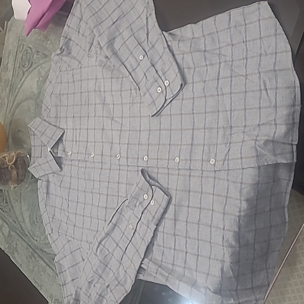 Massimo Dutti Men's Gray Checkered Cotton Twill Dress Shirt Large  New